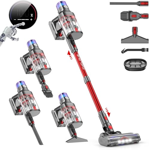 VSTOKY Aspiradora sin Cable V15 Pro MAX, 600W 48Kpa 70 Mins Aspirador Vertical sin Cable, Potente Escoba Aspiradora Inalámbrico con Doble Depósito de Polvo para Suelos, Alfombras y Pelo de Mascotas