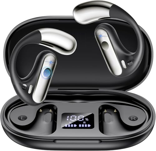 30% DESCUENTO EUQQ Auriculares Inalambricos, Auriculares Bluetooth 5.3 Deportivos con Gancho de la Oreja, 40H de Reproducción,Llamada ENC HD, Profundamente Bajo, Pantalla LED, Ajuste Cómodo, IPX7 Impermeable