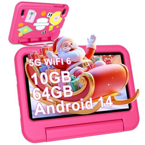 33% DESCUENTO 2025 Tablet Niños 7 Pulgadas Android 14, 10GB RAM + 64GB ROM (TF 1TB), WiFi 6, BT5.0, 8 Core, Batería 3500mAh, Control Parental, Doble Cámara, Certificado GMS, Tablet Niños con Funda EVA Rosa
