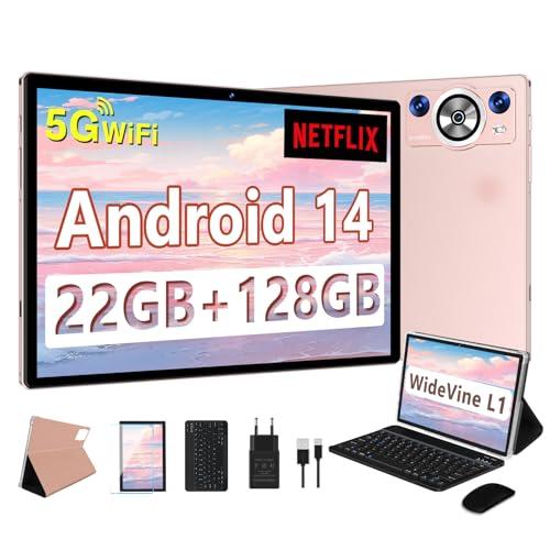 43% DESCUENTO DEERTiME Newest Tablet 10 Pulgadas Android 14, 8 Core 2.0 GHz, 22GB RAM+128GB ROM, Netflix Widevine L1, 5G WiFi, BT5.0, 8000mAh, GMS Certificado, Widgets, Tablet PC con Funda, Teclado y Ratón Oro
