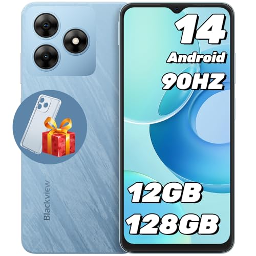 Blackview Wave 8 Smartphone Android 14, 12GB+128GB/2TB TF, 6,56″ 90Hz, 13MP+8MP, 4G Dual SIM Móvil, Octa Core Moviles/Face ID/Fingerprint/OTG/GPS/Funda de Móvil/Lámina de Endurecimiento Azul