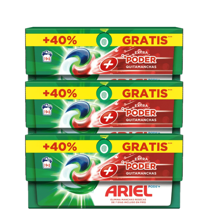 Pack De Ariel All-in-One Detergente Lavadora Líquido en Cápsulas/Pastillas,19+8 (27,54 o 81) Lavados, Más Poder Extra Quitamanchas, Limpieza Profunda | Miravia