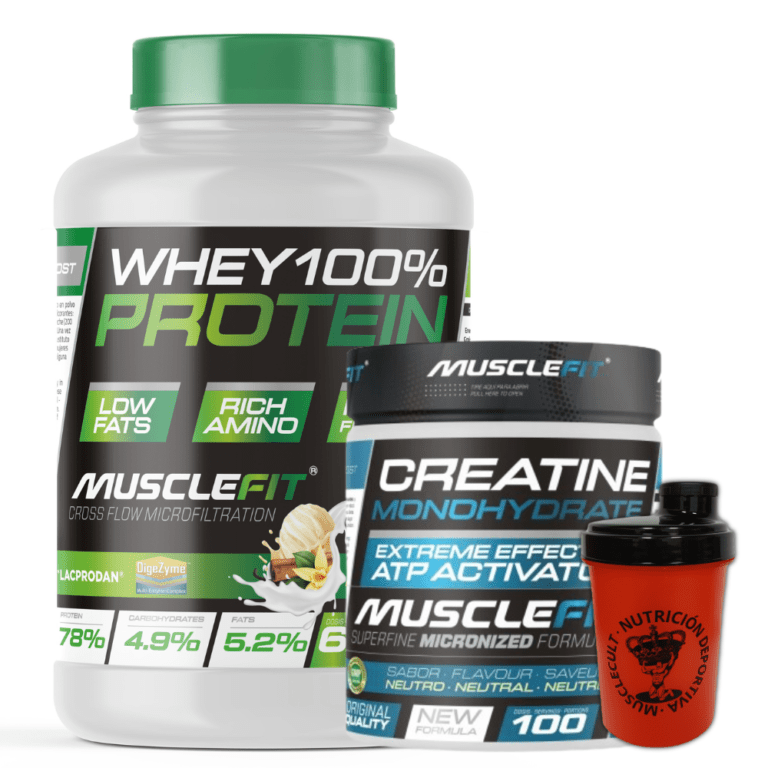 Pack Whey 100% Protein 2000g + Creatina 300g MuscleFIt + Shaker (regalo) MuscleCult Aumento Muscular | Miravia