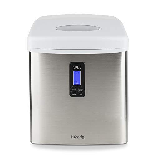 DESCUENTAZO 46% DESCUENTO Máquina para Hacer Hielo, SilencIOSa, 100 W, Capacidad 15 Kg, Entre 6 y 13 Minutos, 3 Tamaños de Cubitos, Gris, Acero Inoxidable. H.Koenig_Kb15, Blanco y Gris