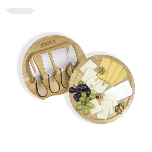 DESCUENTAZO 46% DESCUENTO Jocca   Set Tabla de Quesos y Cuchillos | Tabla de Madera Quesos + Cuchillos para queso | 20cm | 4 cuchillos | Acero inoxidable | Ideal para Amigos, Familiares