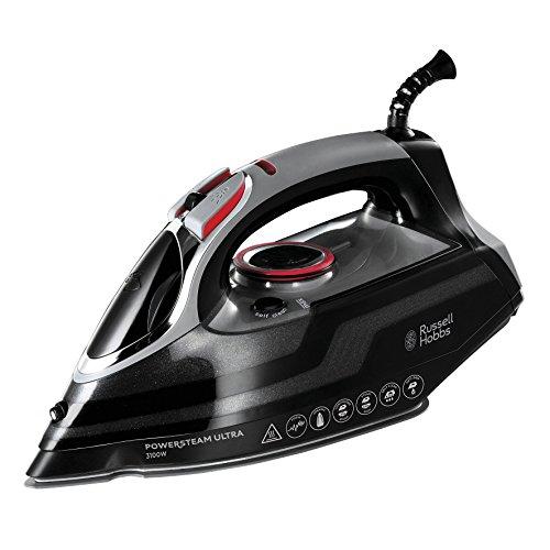 68% DESCUENTO Russell Hobbs Plancha de Ropa Powersteam Ultra 3100W, Suela Cerámica, Planchado Seco, Golpe Vapor 210 g, Antical, Antigoteo, Función Autolimpieza, Apagado Automático, Negro