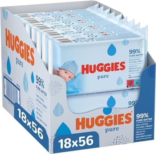 21% DESCUENTO Huggies Pure Toallitas para Bebé, 99% Agua Pura, 18 Packs de 56, Total 1008 Toallitas