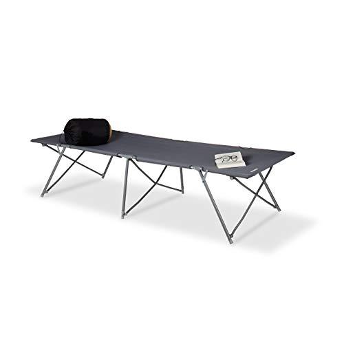 OFERTÓN SUPREMO 66% DESCUENTO Relaxdays Hamaca Plegable XXL, Cama Camping Extra Alta, Resiste hasta 120 kg, 50x80x215 cm, Bolsa de Transporte, Gris
