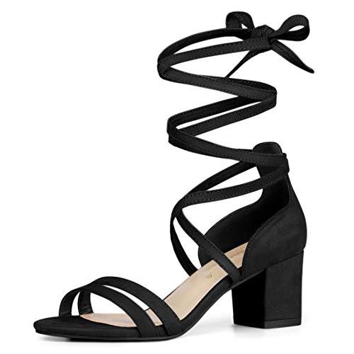 57% DESCUENTO Allegra K Sandalias De Punta Abierta Color Block Talón con Cordones para Mujeres Negro 40