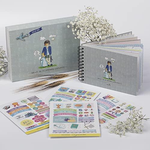 DESCUENTAZO 51% DESCUENTO Album Fotos Comunión Niño | HappyMots | 22cm x 15cm | Libro de Firmas Comunión Niño | Viene con Caja Protectora | Album Fotos para Pegar y Escribir | Set de Pegatinas Decorativas Incluido.