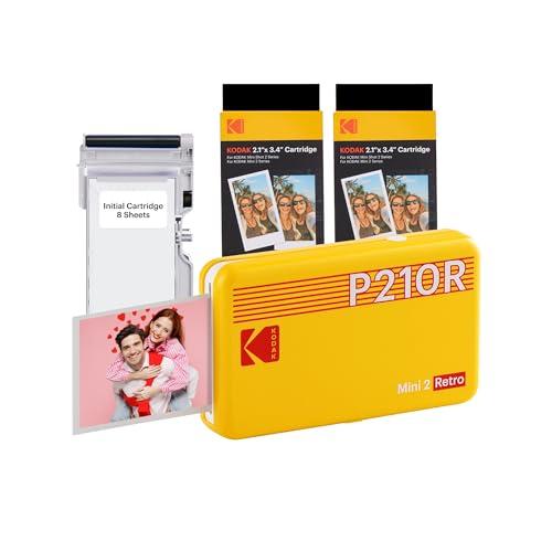 57% DESCUENTO Kodak Mini 2 Retro 4Pass, Impresora Fotográfica + 68 Fotos, Fotos Instantáneas Tamaño 5,3×8,6cm, Conexión Inalámbrica Bluetooth Amarillo