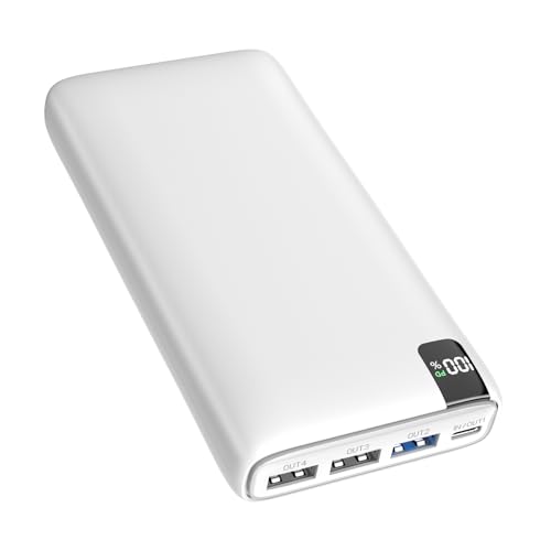 24% DESCUENTO A ADDTOP Batería Externa 26800mAh, Power Bank 22.5W Carga Rápida Cargador Portátil con Pantalla LCD y 4 Outputs para iPhone, iPad y más (Blanco)
