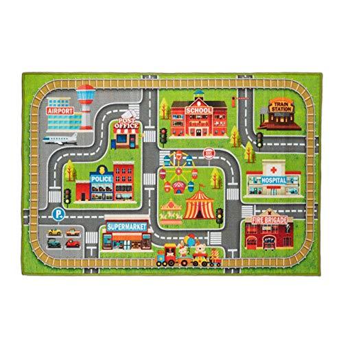 49% DESCUENTO Relaxdays Alfombra Infantil Ciudad, 150×100 cm, Alfombrilla Actividades y Juegos, Niños y Niñas, Poliéster, Multicolor