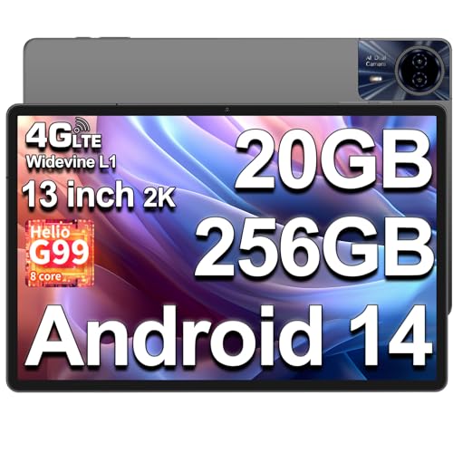TECLAST T65MAX Tablet 13 Pulgadas Tablet Android 14, 20GB RAM+256GB ROM(TF 8TB), 4G LTE SIM+5GWiFi, Helio G99 Octa Core 2.2GHz, 2K Tablet, 8MP+13MP/10000mAh/18W/BT5/GPS/Widevine L1/GMS/3.5MM Jack 2025
