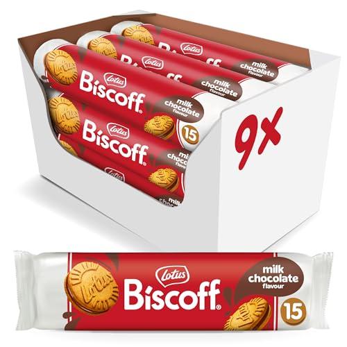 Lotus Biscoff | Galletas Rellenas de Chocolate | Sin Aromas Artificiales ni Colorantes | 15 Galletas por Pack | 9 x 150g (1,35kg)