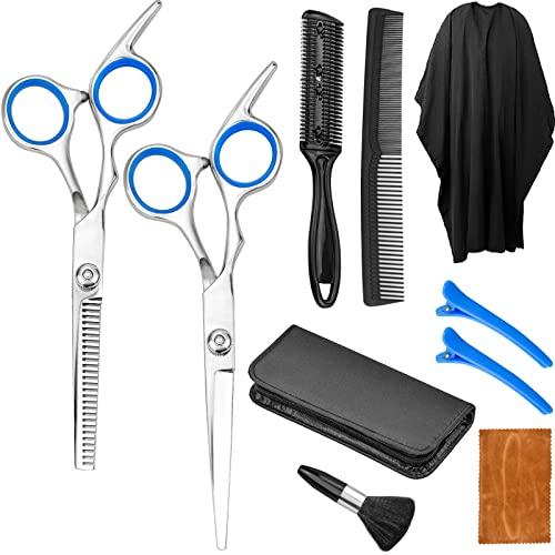 75% DESCUENTO Juego de 10 piezas Tijeras Peluquelo Profesional Tijeras de Peluquería de acero inoxidable con capa de barbero y peine de maquinilla de afeitar, clips, set corte de pelo profesional