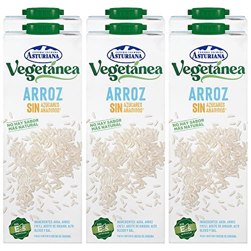 43% DESCUENTO Central Lechera Asturiana Vegetánea Bebida de Arroz Sin Azúcar Añadido, Pack de 6 Briks de 1 Litro con Tapón de Rosca, 6 x 1L, 6000 Mililitros