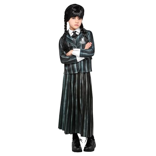 Rubies Disfraz Miércoles Addams Uniforme para niñas, Top con chaqueta y falda Academia Nevermore, Oficial Wednesday para Halloween, Carnaval y Cosplay