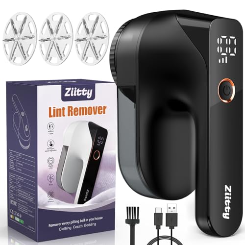 Quitapelusas Electrico Quita Pelusas Ropa Ziitty Quita Bolas de la Ropa, Pantalla LCD, Carga por Type C, 6 Hojas, Cuchilla de Quitapelusas Recargable Potente y Eficiente para Ropa y Muebles, Negro