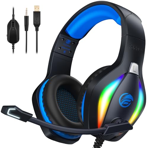 46% DESCUENTO Fachixy FC100 Cascos Gaming para PS4/PS5/PC/Xbox One/Switch, Auriculares Gaming Cancelación de Ruido, Cascos con Microfono Estéreo Sonido, Cascos PS4 con 3.5mm Jack con Luz RGB (Azul)