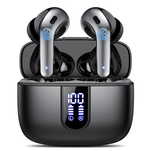52% DESCUENTO Auriculares Inalámbricos Bluetooth, Auriculares Bluetooth 5.3, 4 Mic con Reducción de Ruido ENC, 50H con Graves, Cascos Inalambricos Bluetooth IP7 Impermeable, Carga Rápida USB C, Ajuste Cómodo