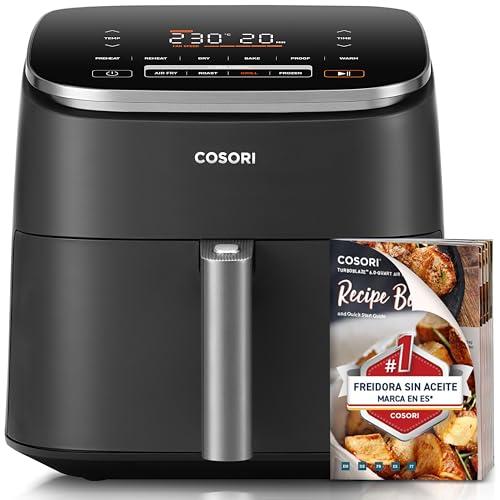 DESCUENTAZO 43% DESCUENTO COSORI Freidora de Aire Turbo Blaze™ 6L, Air Fryer 46% Más Rápida con Motor DC, Freidora sin Aceite 9 en 1, con 117 Recetas de Chef, Apta para Lavavajillas, Freír, Hornear, Asar, Deshidratar, 1725W