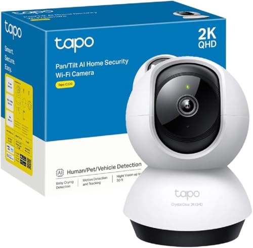 42% DESCUENTO Tapo C220 IA Cámara Vigilancia 360°, 2K 4MP QHD, Inteligente de IA, Visión Nocturna, Audio Bidireccional, Detección Movimiento, Admite Tarjeta SD 512G, Control Remoto, Fácil configuración