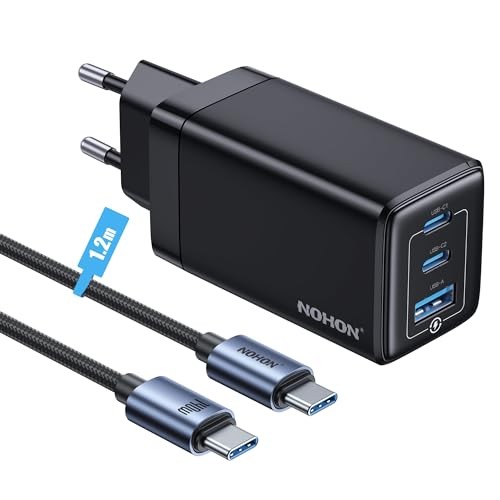 55% DESCUENTO NOHON Cargador USB C Carga Rapida: 65W GAN 3 Puertos PD3.0 Cargador | Enchufe USB C con 140W Tipo C Cable 1.2M | Compatible con MacBook Pro Air Airpods iPad iPhone 15 14 13 12 11 Samsung Galaxy S