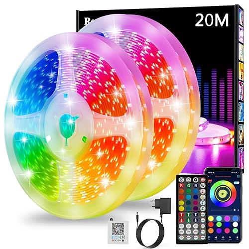 Tira LED, luces LED 20 metros, Luces Led Habitacion, RGB Bluetooth Tiras LED Luz Led Adhesiva con Control Remoto y Inteligente Control de APP, Cambia el Color con la Musica (2x10m)