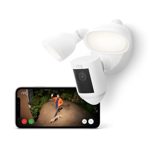 24% DESCUENTO Ring cámara Pro con focos cableada (Floodlight Cam Wired Pro) | Cámara exterior con vídeo 2K, Ring Vision, detección de movimiento 3D, (alternativa al CCTV) | 30 días de prueba gratuita de Ring Home