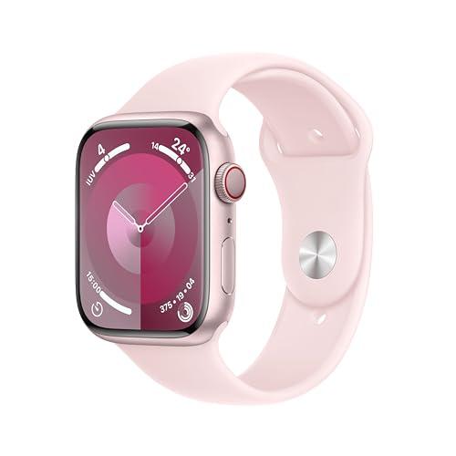 23% DESCUENTO Apple Watch Series 9 [GPS + Cellular] Smartwatch con Caja de Aluminio en Rosa de 45 mm y Correa Deportiva Rosa Claro   Talla M/L. Monitor de entreno, App Oxígeno en Sangre, Resistencia al Agua
