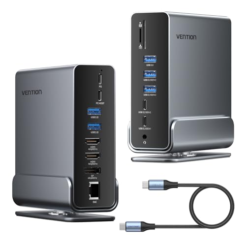20% DESCUENTO VENTION Docking Station USB C 16 en 1 Triple Monitor para Computadora Portátil USB C Dock con HDMI Dual 4K@60Hz, 4K@60Hz DP, Puertos USB de 10Gbps, RJ45, Audio, SD/TF, PD100W