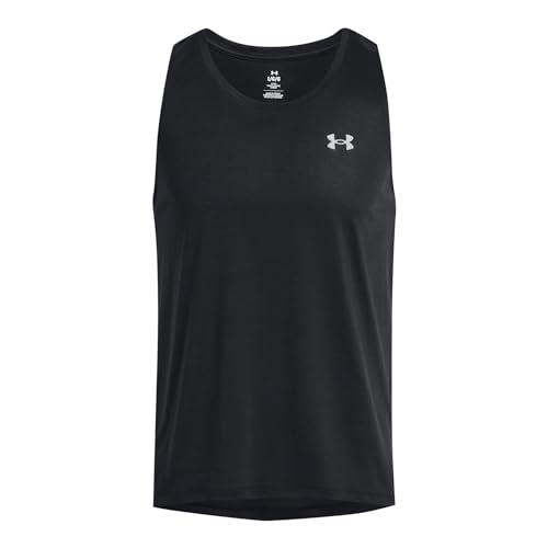 Under Armour Launch Singlet Camiseta sin mangas para hombre, camiseta de deporte ligera y de secado rápido, color negro/reflectante