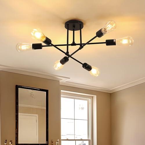 OTREN Lamparas de Techo Industriales, 6 Luces Lamparas Moderna Negro Plafon Techo Vintage para Sala de Estar Dormitorio Cocina Comedor, 220V, E27 Portalámparas (Sin Bombilla)