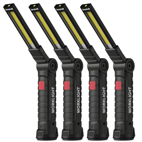 20% DESCUENTO Coquimbo Regalo Hombre Linterna Taller LED Recargable, Linterna Portátil de Trabajo Lámpara de Inspección con Magnética Base y Gancho para Taller Cámping Emergencia(4 Piezas, Negro)