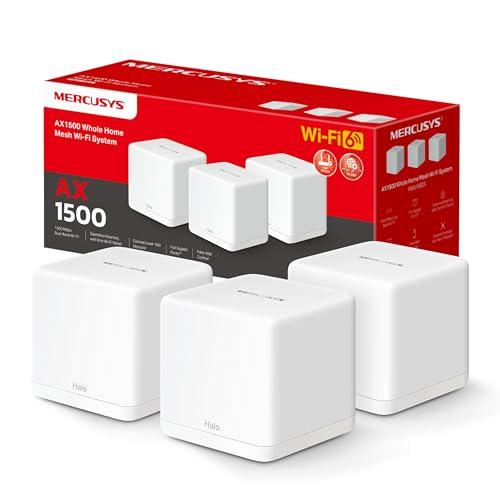 33% DESCUENTO [2024 Nuevo] MERCUSYS Halo H1500X(3 Pack) AX1500 Sistema WiFi 6 Mesh, 3X Puerto Gigabit Ethernet, Conecta hasta 150 Dispositivos, Control Parental, Cobertura de hasta 550 m², Fácil Configuración