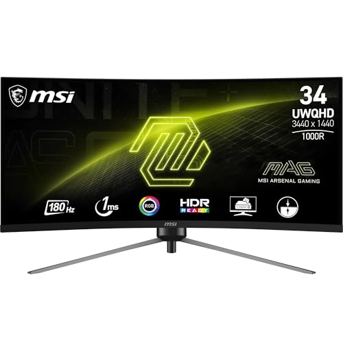 29% DESCUENTO MSI mag 345CQR Monitor Curvo Gaming UWQHD de 34″, 1500R 3440 x1440 Rapid VA Panel, 180 Hz / 1ms, Adaptive Sync, DP 1.4a, HDMI 2.0b CEC