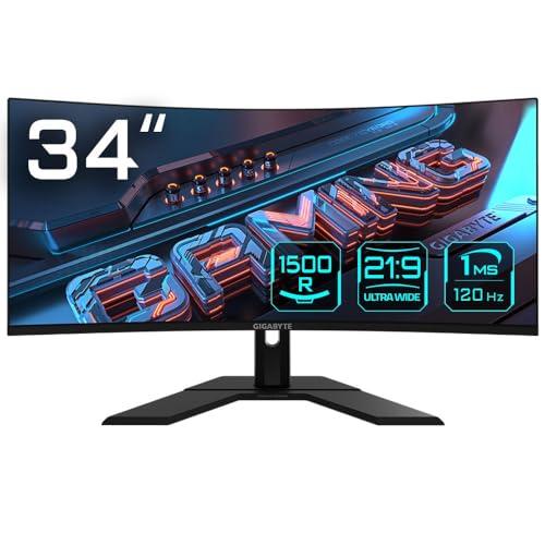 GIGABYTE GS34WQC WQHD Monitor Curvo Gaming 34 Pulgadas, VA, 1500R, 120 Hz, 1 ms, AMD FreeSync Premium, HDR Ready