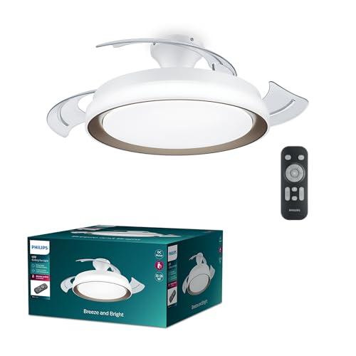 46% DESCUENTO Philips Ventilador de Techo Bliss con luz LED 28W, motor DC (35W), color Blanco y Dorado, 3 temperaturas de luz, Mando Incluido, Modo Invierno/Verano, (versión 2024)