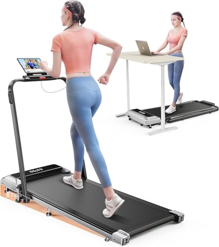 3 en 1 Cinta de Correr Plegable con Inclinación de 7%, 2.5HP Cinta de Correr Electrica para el Hogar Debajo del Escritorio, Control Remoto Magnético,12 km/h, 40x100cm, App, Pantalla LED (Negro)