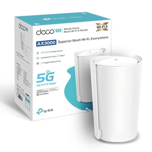 25% DESCUENTO TP Link Deco X3000 5G LTE Router Wi Fi 6 AX3000, tecnología 5G, 1 × 2, Puerto de 5 Gbps + 2 Puertos Gigabit, Compatible con Antenas externas 5G, Soporte de tecnología de Mesh