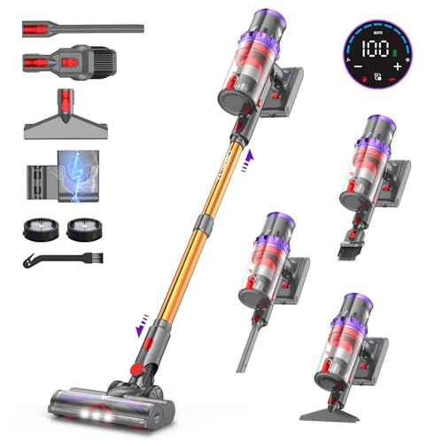 26% DESCUENTO coovy SU7 Aspiradora sin Cable 580W/45Kpa/70Mins, Aspirador Escoba Vertical Potente con Pantalla Táctile LED, Antienredo y Modo Automático para Suelo Alfombras y Pelos de Animales