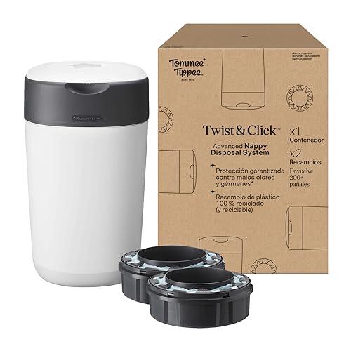 39% DESCUENTO Tommee Tippee Contenedor para pañales Twist & Click, Pack Exclusivo con x2 Recambios incluidos, Protección garantizada contra malos olores y gérmenes, Gran capacidad