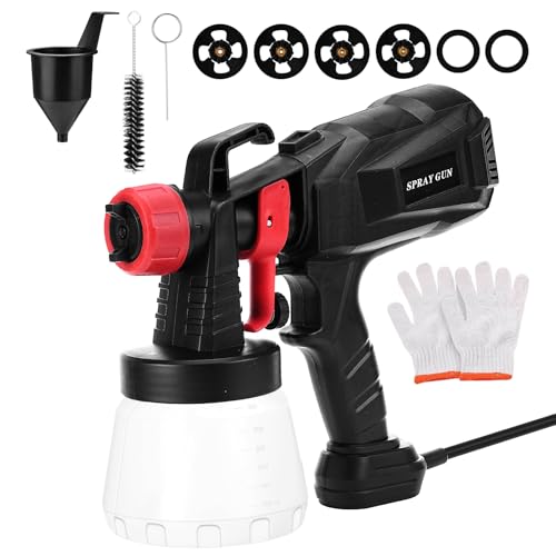 Aytop Pistola de Pintura, 400W Pulverizador de Pintura Eléctrico con 4 Boquillas 3 Patrones Pistola de Pulverización con Válvula Ajustable Contenedor Desmontable de 800 ml para Gabinetes (Negro)