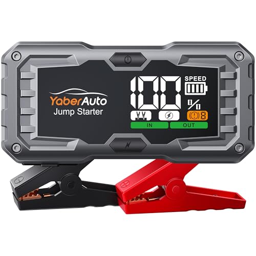 34% DESCUENTO Arrancador de Baterias de Coche 4000A 21800mAh, Arrancador de Coche Portátil (para 10,0L Gas/9,0L Diesel), YaberAuto Arrancador con Cable Puente Extendido, Pantalla Grande y Linterna LED