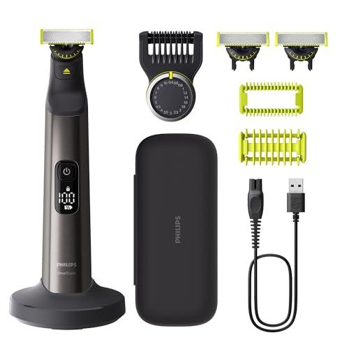 23% DESCUENTO Philips OneBlade Pro 360 Auténtico Barbero, afeitadora y recortadora eléctrica facial y corporal, 3 cuchillas 360º, peine de 20 longitudes, kit corporal, soporte de carga, estuche de viaje, QP6652/35