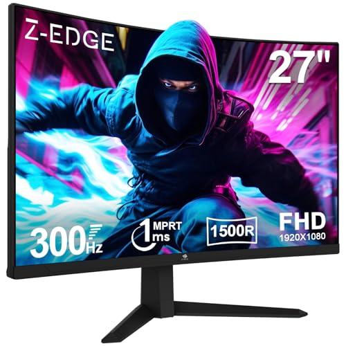 Z Edge Monitor Gaming Curvo 27» 300Hz (DP1.4 * 2), 1ms MPRT, FreeSync, FHD, 240Hz (HDMI2.0 * 2), Pantalla PC LED 16:9, Inclinación Ajustable, 1500R VA, 4000:1, VESA 100 * 100mm (Cable DP Incluido)