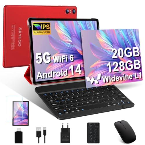 25% DESCUENTO SKYEGG Tablet 10 Pulgadas Android 14 con 20 GB RAM + 128 GB ROM (Ampliable a 1TB), Widevine L1, 5G Wi Fi 6, GPS, 8 Core, 8 MP + 5 MP, USB C Tablet con Teclado + Ratón + Funda, Rojo