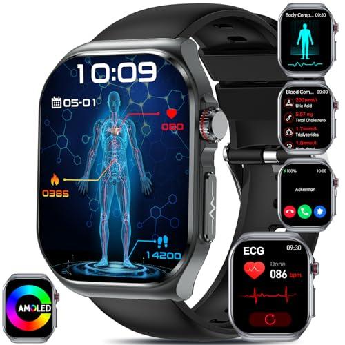 YYKY 2025 ECG+HRV Reloj Inteligente con 𝐆𝐥𝐮𝐜𝐞𝐦𝐢𝐚/BMI/Ácido Úrico/Lípidos, 2.04″ AMOLED Smartwatch con Fatiga/Emociones, 24/7 Presión Arterial, SpO2, PPG, Sueño para Android iOS