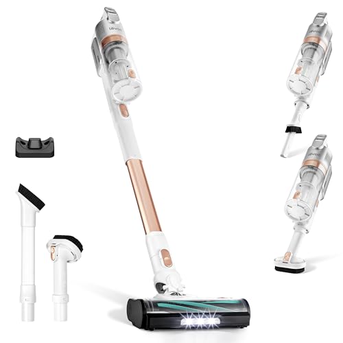 LEVOIT Aspiradora sin Cable, 4 en 1 Aspirador Escoba con Tecnología Antienredos, 3 Modos y hasta 50Min, 99,9% de Filtración, Ligero y Luz LED, Potente para Pelo de Mascotas, Polvo, Suelos Duros
